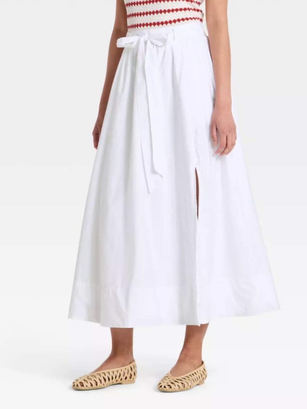 Women's Belted Maxi A-Line Skirt - A New Day™ White M